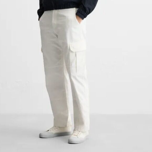 Zara Mens Cargo Pants EU 46 US 36 Oyster High Rise Straight Fit 6786/415 NWT - Picture 1 of 12